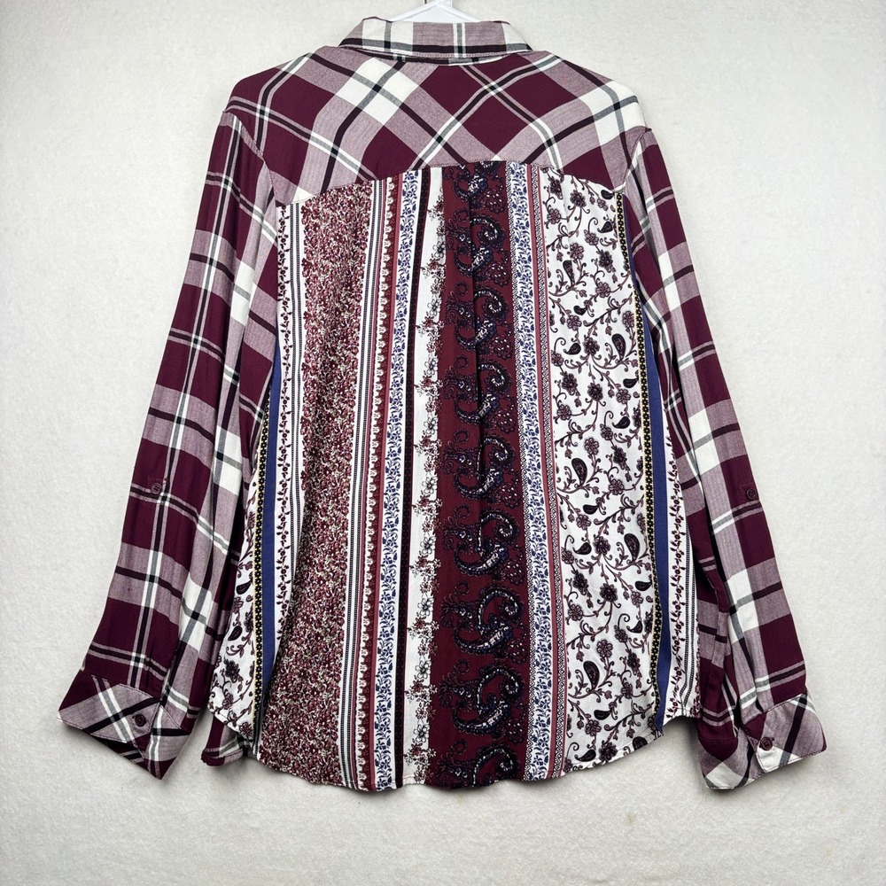 A&J Rayon Shirt Womens 1X Mixed Print Button Back Boho Eclectic